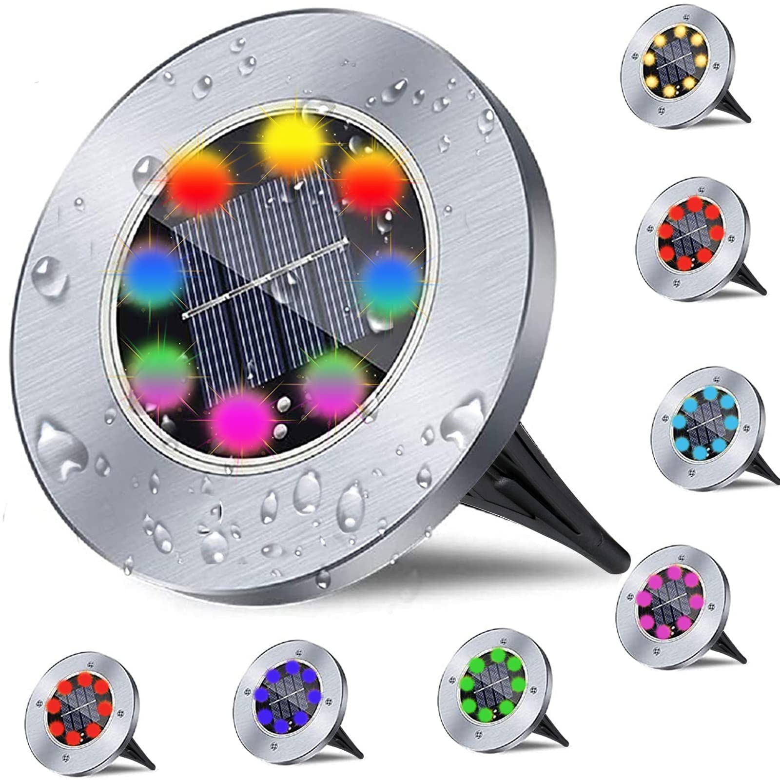 Solar Ground Lights, Waterproof Solar Garden Lights, Upgraded Outdoor Garden Waterproof Bright in-Ground Lights, Landscape Lights for Pathway,Yard,Deck,Lawn,Patio,Walkway (8 Pack Multicolor Light)