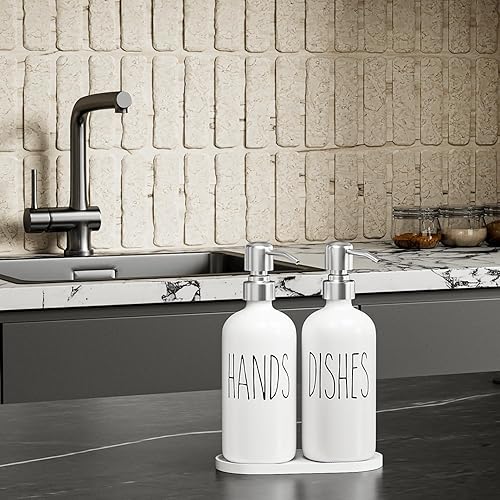 Miniatura 3 de MOMEEMO Dispensador de jabón para fregadero de cocina, dispensador de jabón blanco con bomba de metal plateado, adecuado para decoración de cocina y