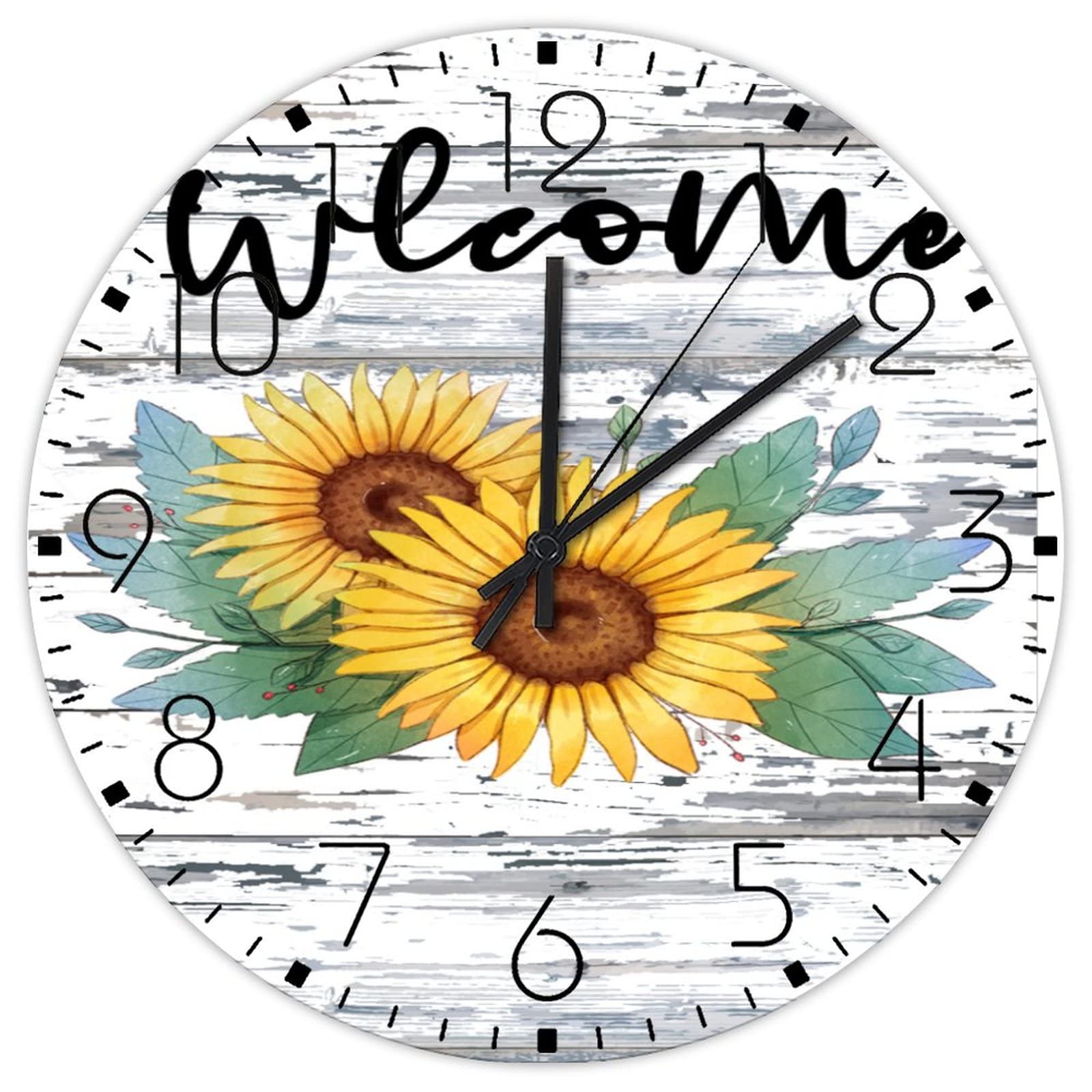 Horloge en bois de 38 cm fleur de tournesol rustique pour décoration de jardin