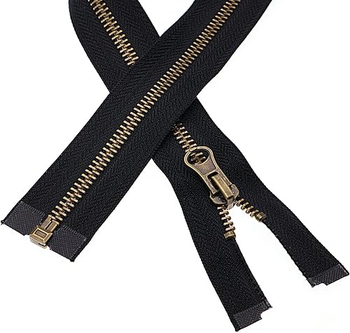 Miniatura 7 de Leekayer 2 cremalleras de metal #5 de 27 pulgadas para chaquetas, abrigos de costura, manualidades, latón antiguo, cremallera separadora de 27