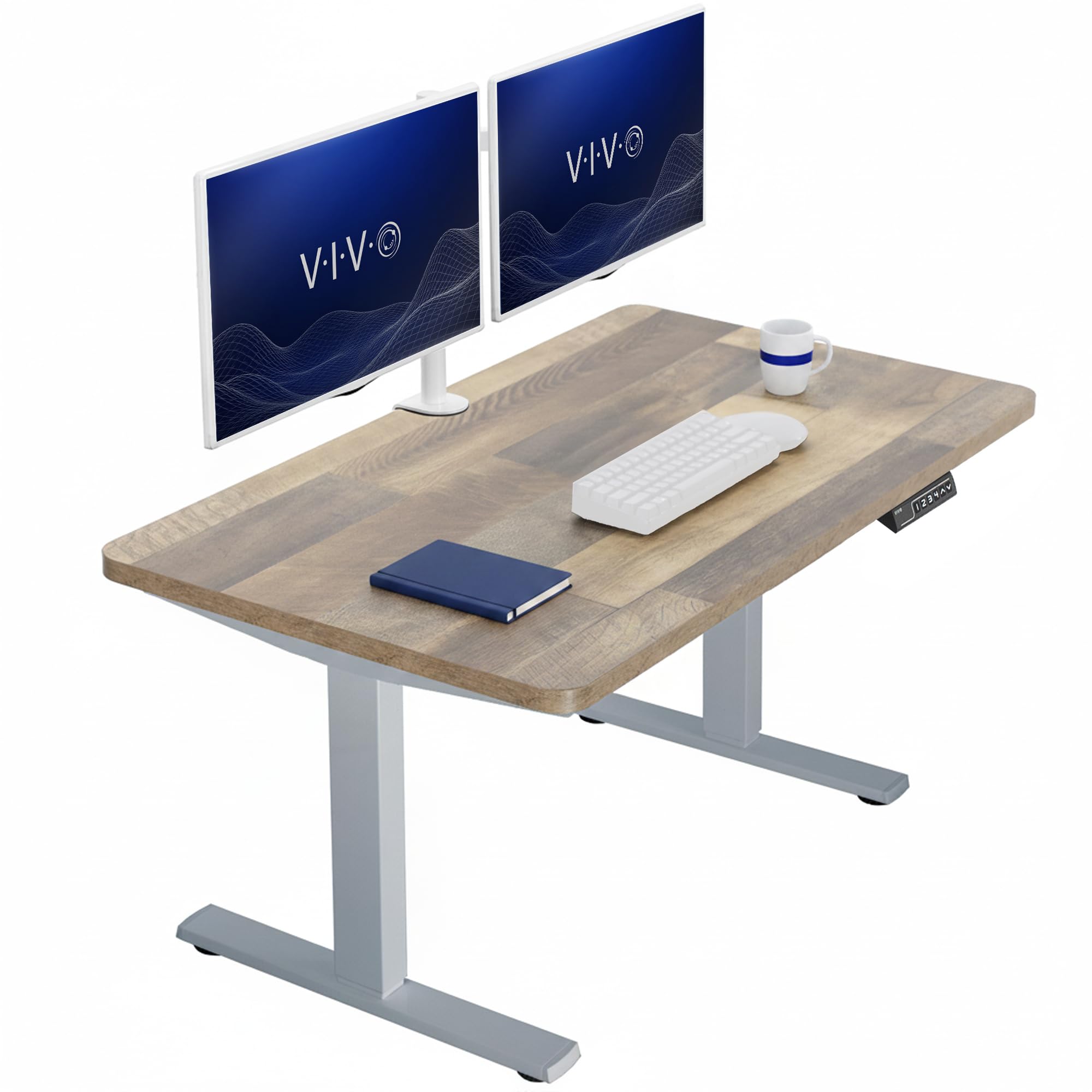 VIVO Reclaimed Wood 43 x 24 in Standing Desk, DESK-KIT-1G4P | Electric, Holds 220 lbs, Sit Stand, Height Adjustable, Solid One-Piece Table Top, Memory Presets, 1B Series, Gray Frame