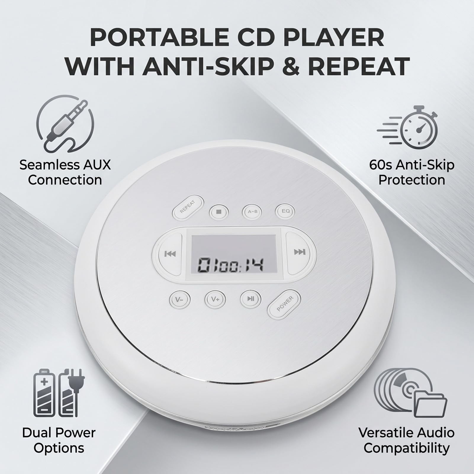 Topiky Lettore CD Portatile, Lettore CD Ricaricabile per Auto con Protezione Anti-salto, Cuffie e Cavo AUX, Piccolo Musicale per Sport Domestici All'aperto