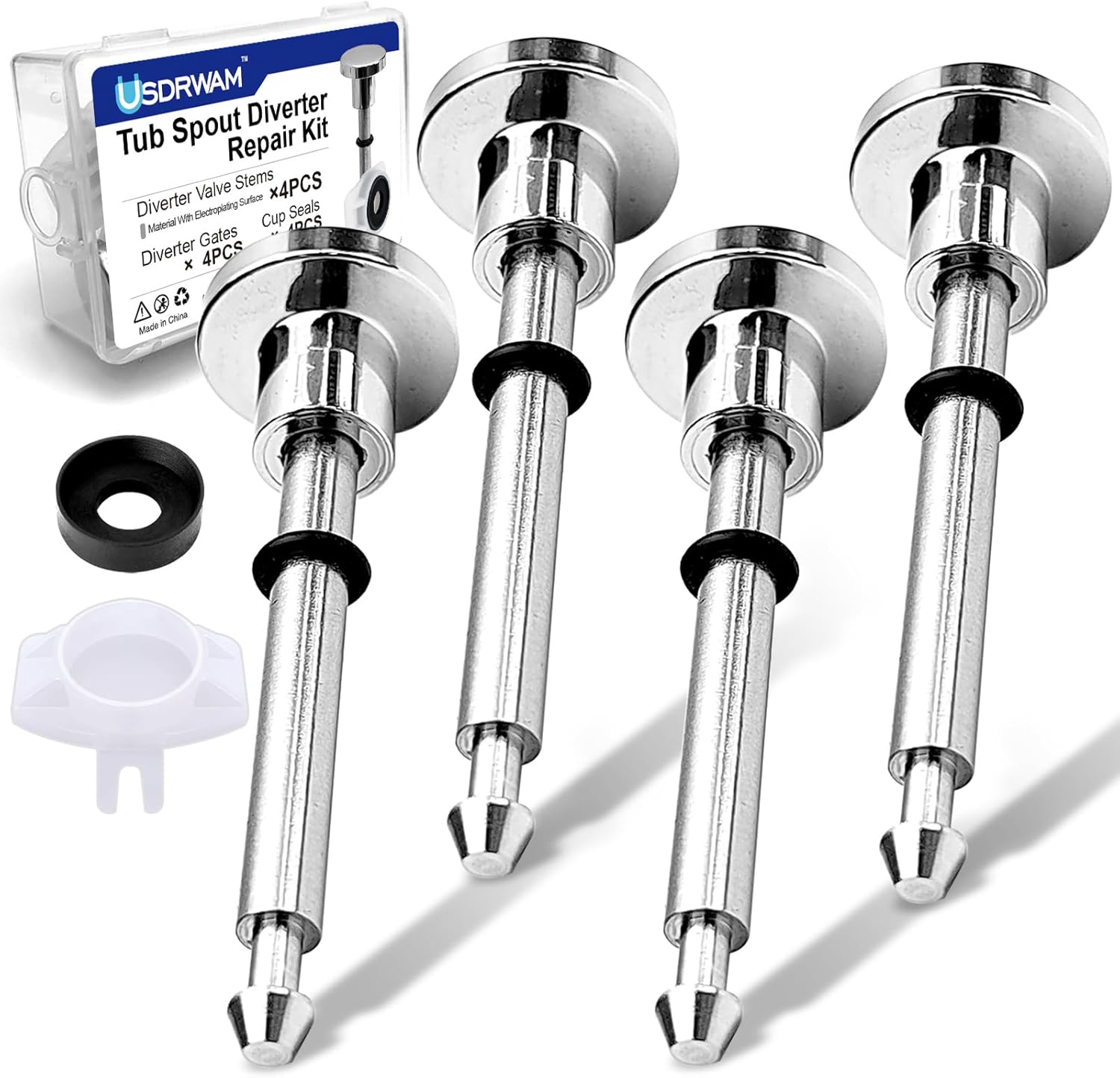 4 Set Tub Spout Diverter Valve Stem Repair Kit for Moen 101237, Includes 4 Plating Diverter Gates and 4 Cup Seals