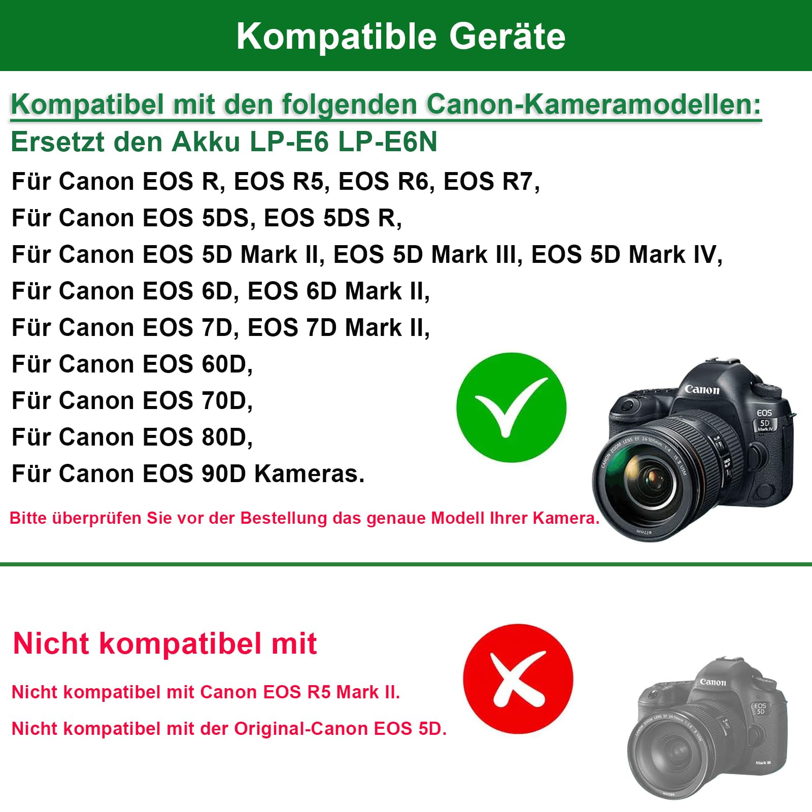 ACK-E6 Zapasowa ładowarka do lustrzanek cyfrowych Canon EOS 70D 7D, EOS 60D 6D, EOS 5D Mark II, EOS 5DS, EOS 5DS-R z inteligentnym chipem w pełni zdekodowanym