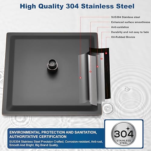 Miniatura 4 de Midanya Cabezal de ducha cuadrado de acero inoxidable, cabezal de ducha de lluvia de alta presión, cobertura a prueba de grietas con boquilla de