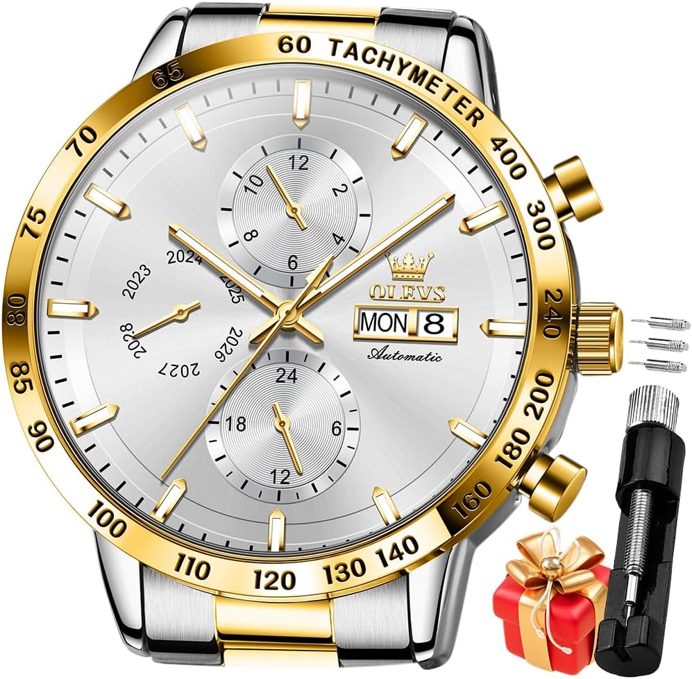 OLEVS Watch for Men Automatic Stainless Steel Business Dress Skeleton Mechanical Waterproof Luminous Self Winding Luxury Diamond Men Watches