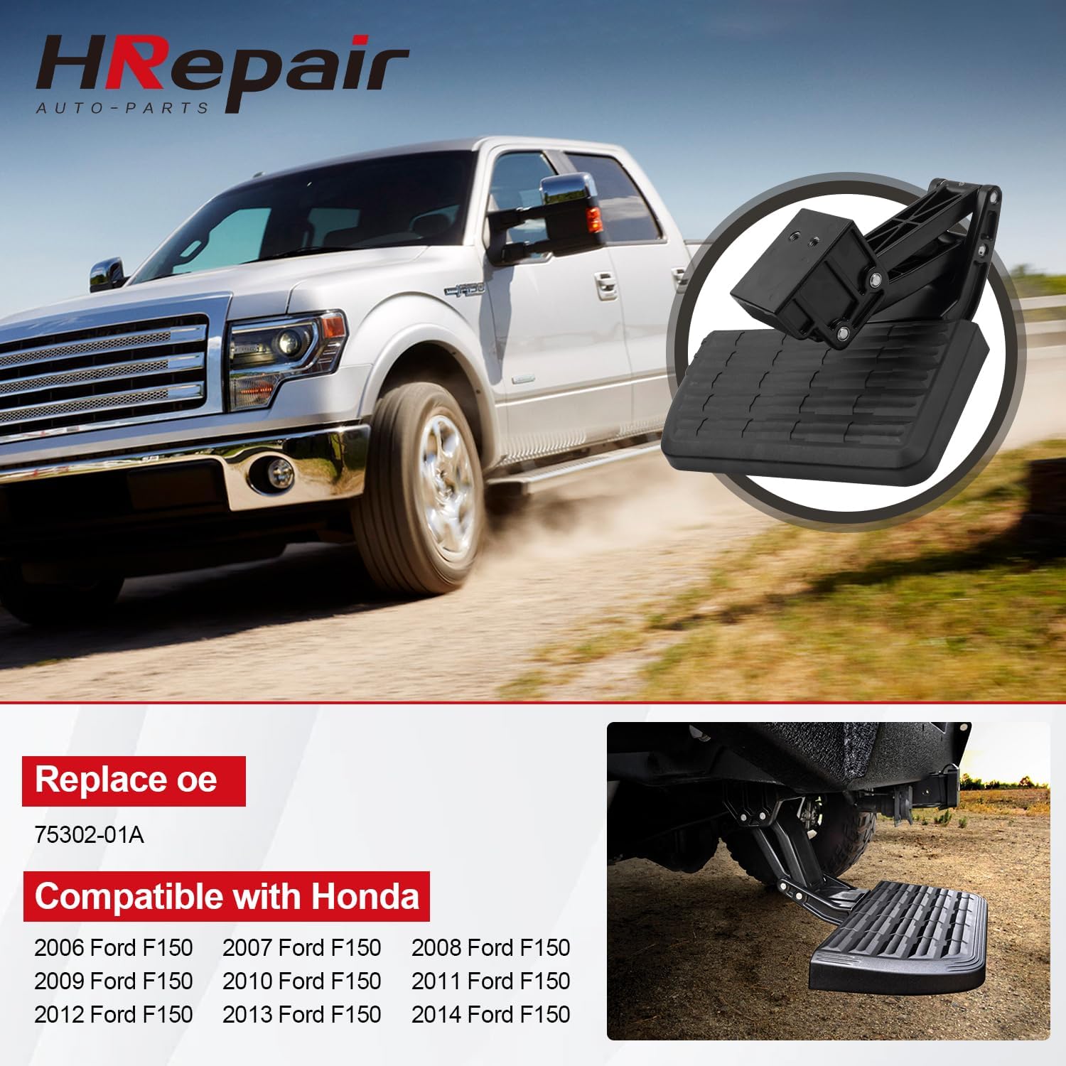 Rear Bed Step fits for Ford F150 2006-2014 Retractable Bumper Tailgate Step,Replacement AMP Research BedStep 75302-01A