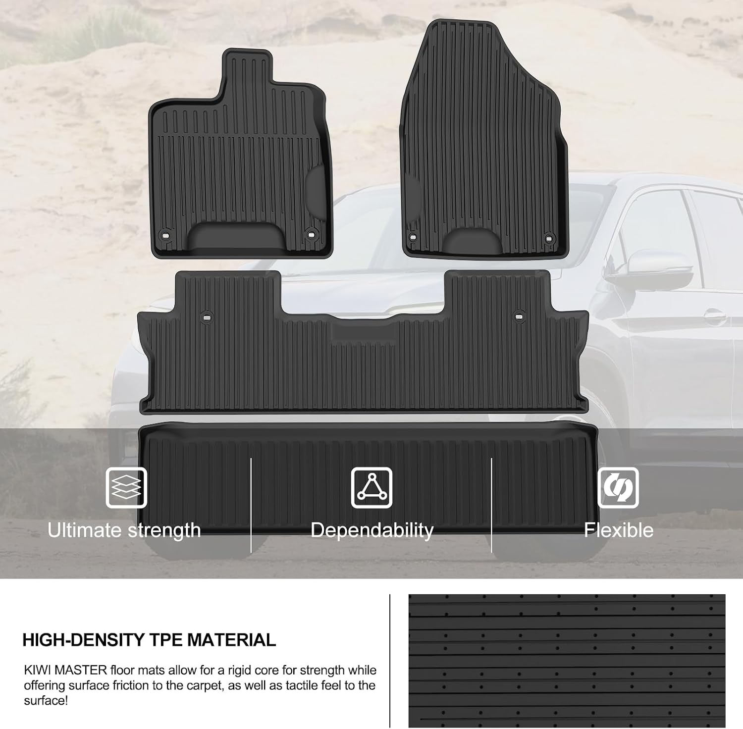 KIWI MASTER Floor Mats for 2017-2026 Honda Ridgeline, OEM Replacement 08P17-T6Z-100, Custom Fit All Weather Car Mats, Heavy Duty TPE Floor Liners, Front & Rear 3 Row, Black