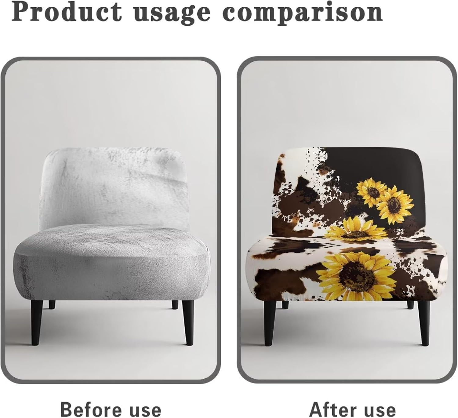 Merkmak Milk Cow Print Armless Accent Chair Cover Slipcover Sunflower Armless Slipper Chair Covers Non Slip Single Sofa Protector Without Arms Couch Slipcover for Farmhouse Decoration