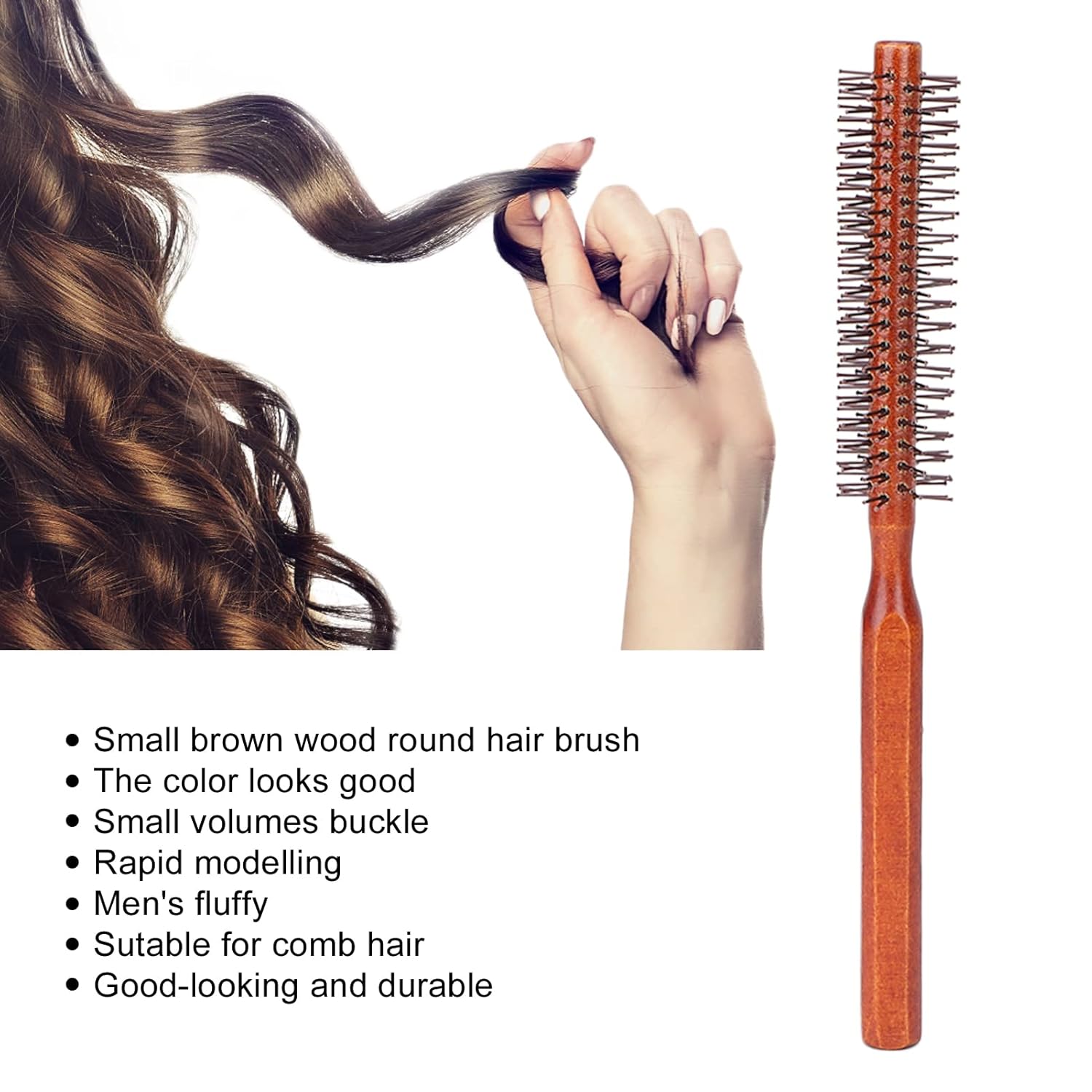 Round Styling Hair Brush, Quiff Roll Circle Hairbrush Small Wood Curling Roller Hair Brush Unisex for Blow Drying Home Use - Image 7