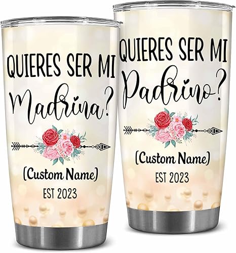 WHIDOBE Juego de vasos personalizados Quieres Ser Mi Madrina, Juego de vasos personalizados Padrino De Bautizo, Bautizo Recuerdos Juego De 2 Tazas