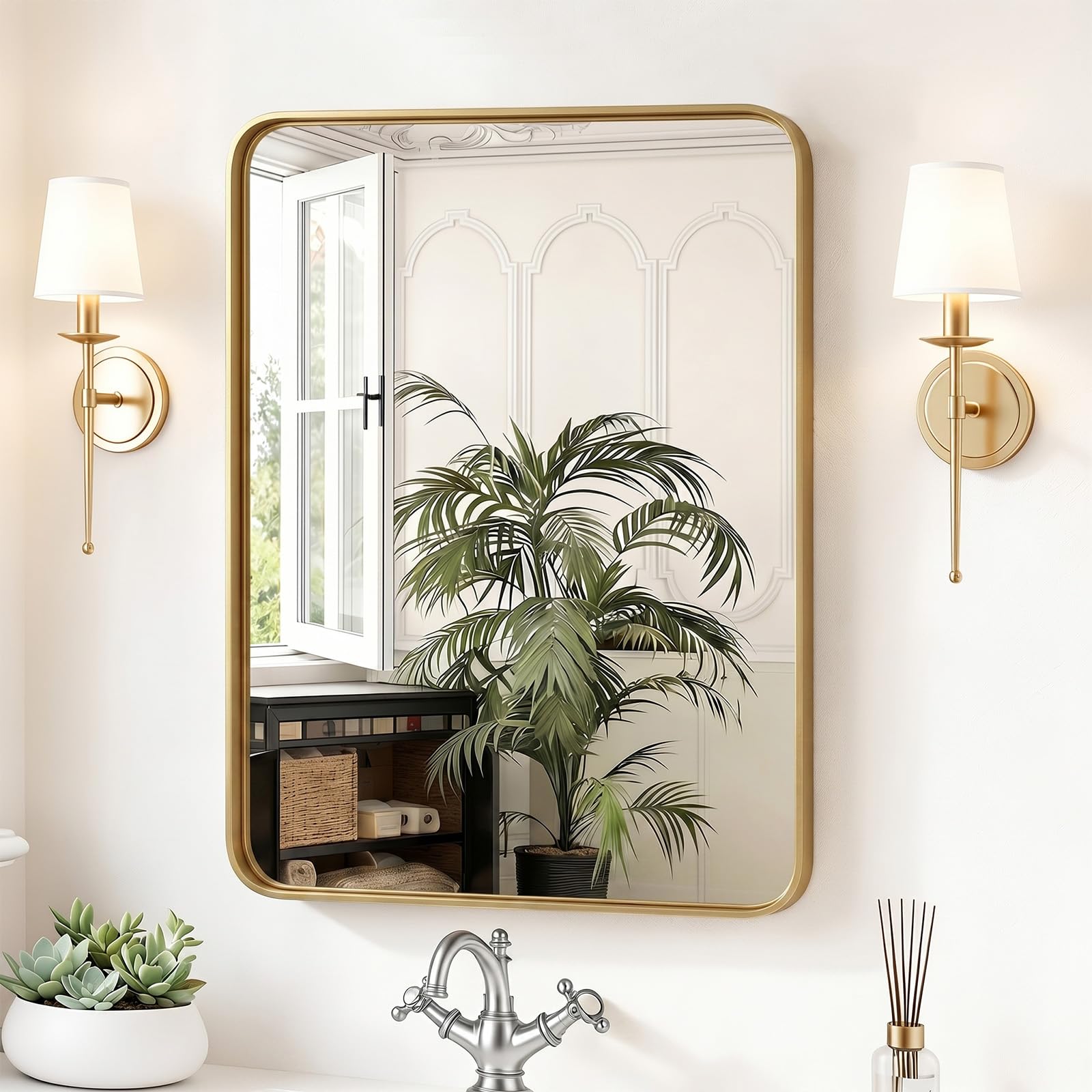 Sweetcrispy Bathroom Wall Mirror, 30x22 Inch Mirror for Over Sink, Gold