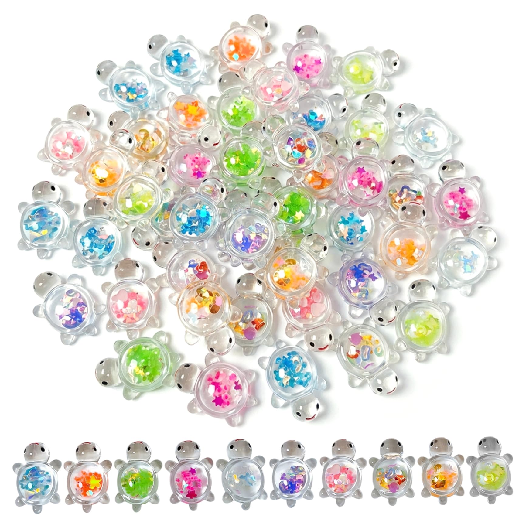 Grsrkep Mini Resin Animals Bulk - 50PCS Glow in Dark Glitter Turtles, Cute Small Resin Animals for Party Favors, Garden Decor, Crafts & Prank Favors