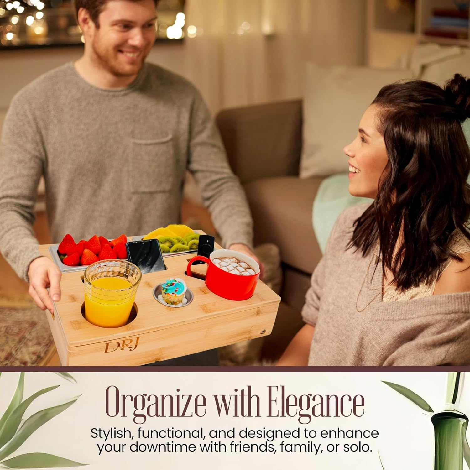 Couch Console - Caddy with Cup Holder and Food Trays for Eating on Couch - Image 9