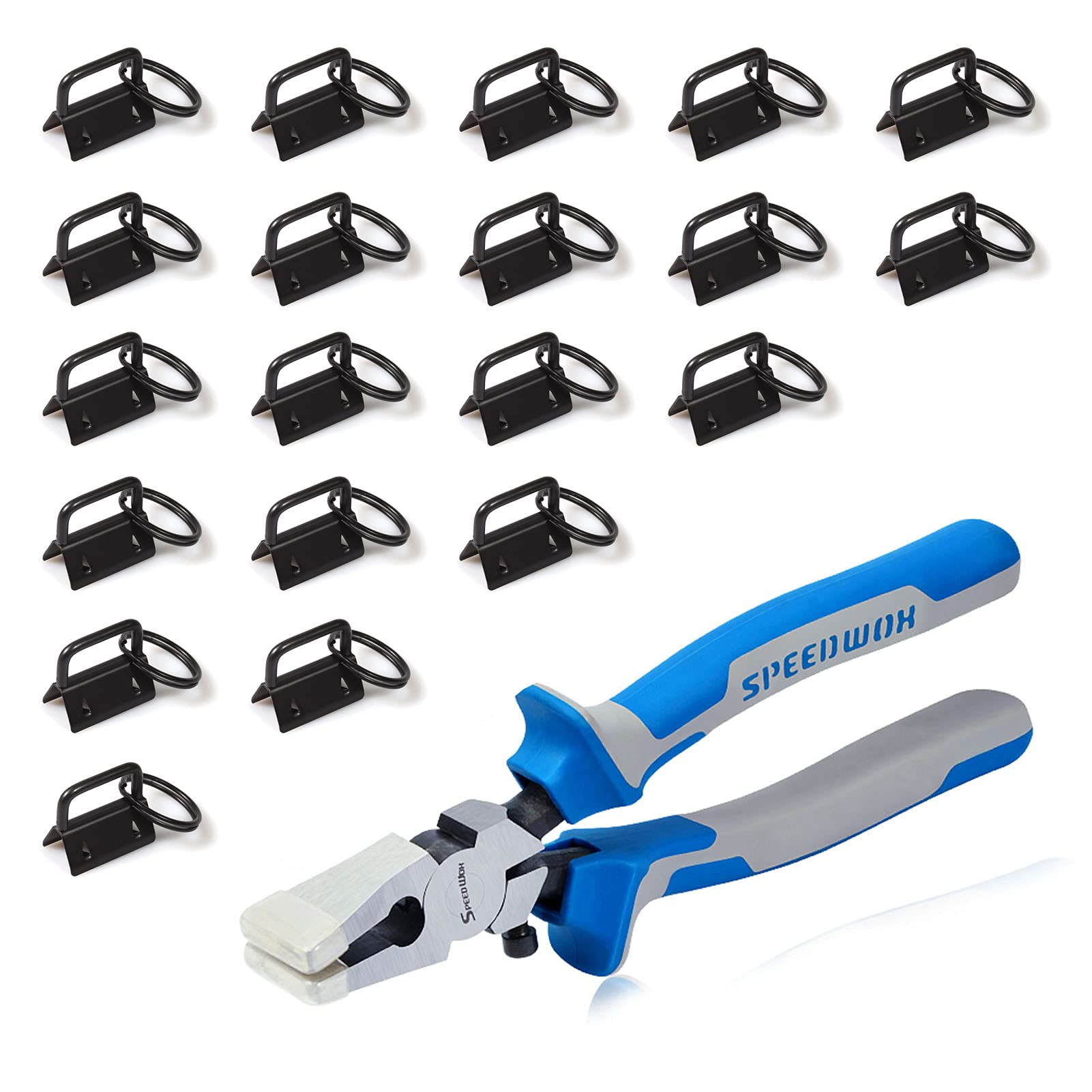 SPEEDWOX 20 Pcs 1" Dark Black Key Fob Hardware Set with Key Fob Pliers, 8 Inches Glass Breaking Pliers with Rubber Tips TPR Handles, for Wristlet