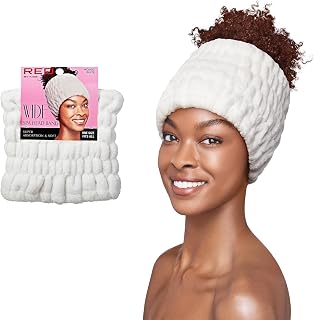 Red by Kiss Extra Wide Spa Headband, Super Absorbent & Soft Fluffy Plush Fleece, Full Hairline Coverage, Essential for Makeup, Skincare, Face Washing, Shower, Sauna, One Size Fits All (White)