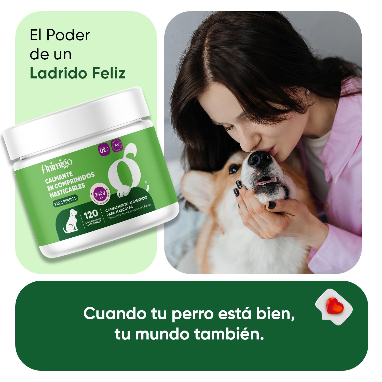 Calmante para Perros 120 Comprimidos Masticables - Relajante para Nervios por Fuegos Artificiales, Petardos, Tormenta o Viajes - Tranquilizante Natural para Perros de Todos los Tamaños y Edades