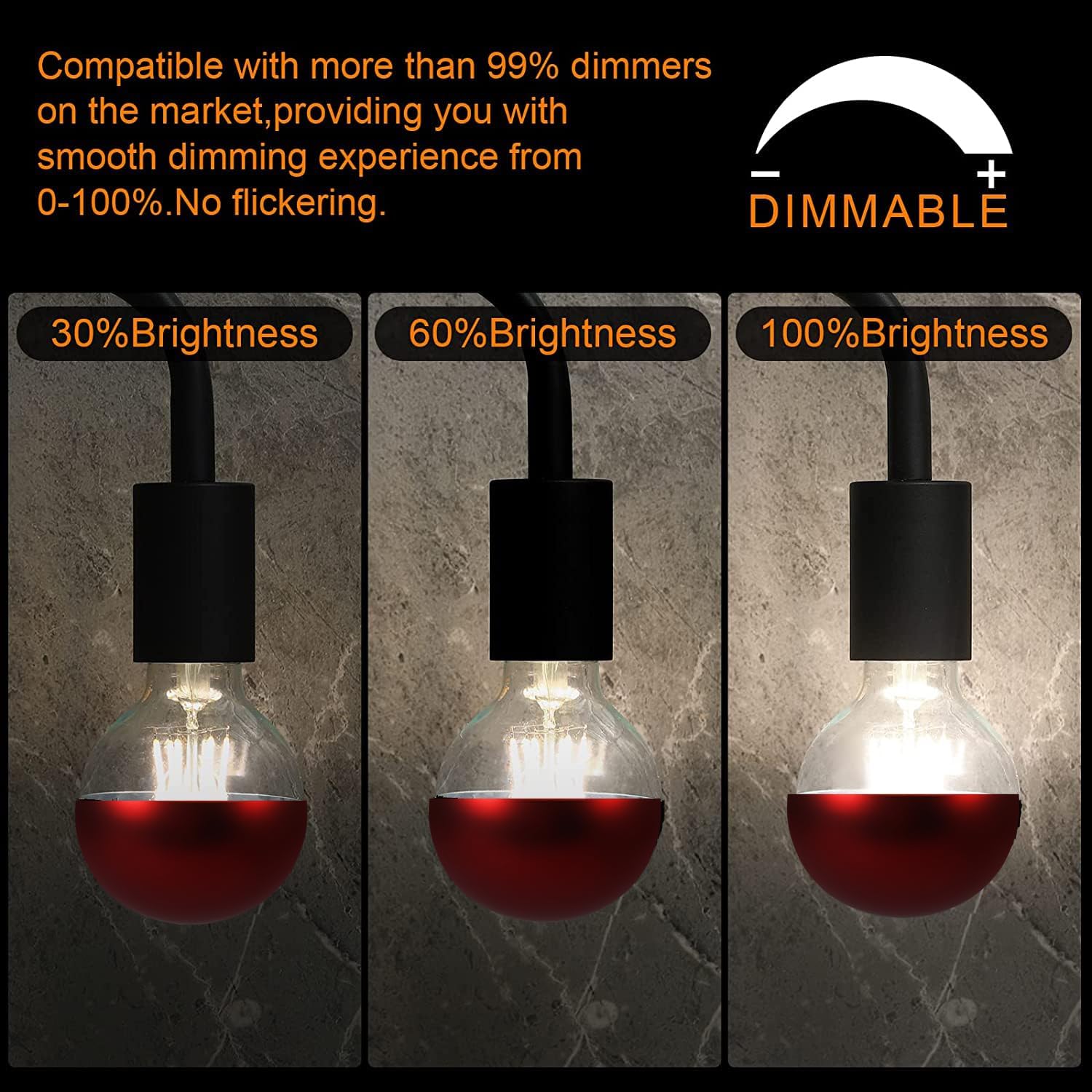 Half Chrome Light Bulbs,Half Red Tipped Dimmable 6W (Equivalent 60Watt) LED Ediosn Light Bulbs,Soft White 2700K,G80/G25 Shape Anti-Glare,Decorative Mirror, CRI 90+ E26 Base (Pack of 2)