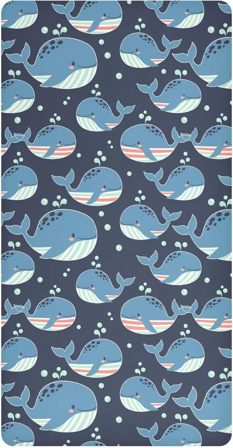 Cute Whale Waterproof Crib & Playard Sheet, Soft Fitted Cover