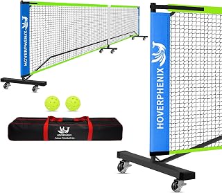 HoverPhenixSports 22FT Regulation Pickleball Net for Driveway - Portable Outdoor with Balls, Carry Bag & Weatherproof Steel Frame