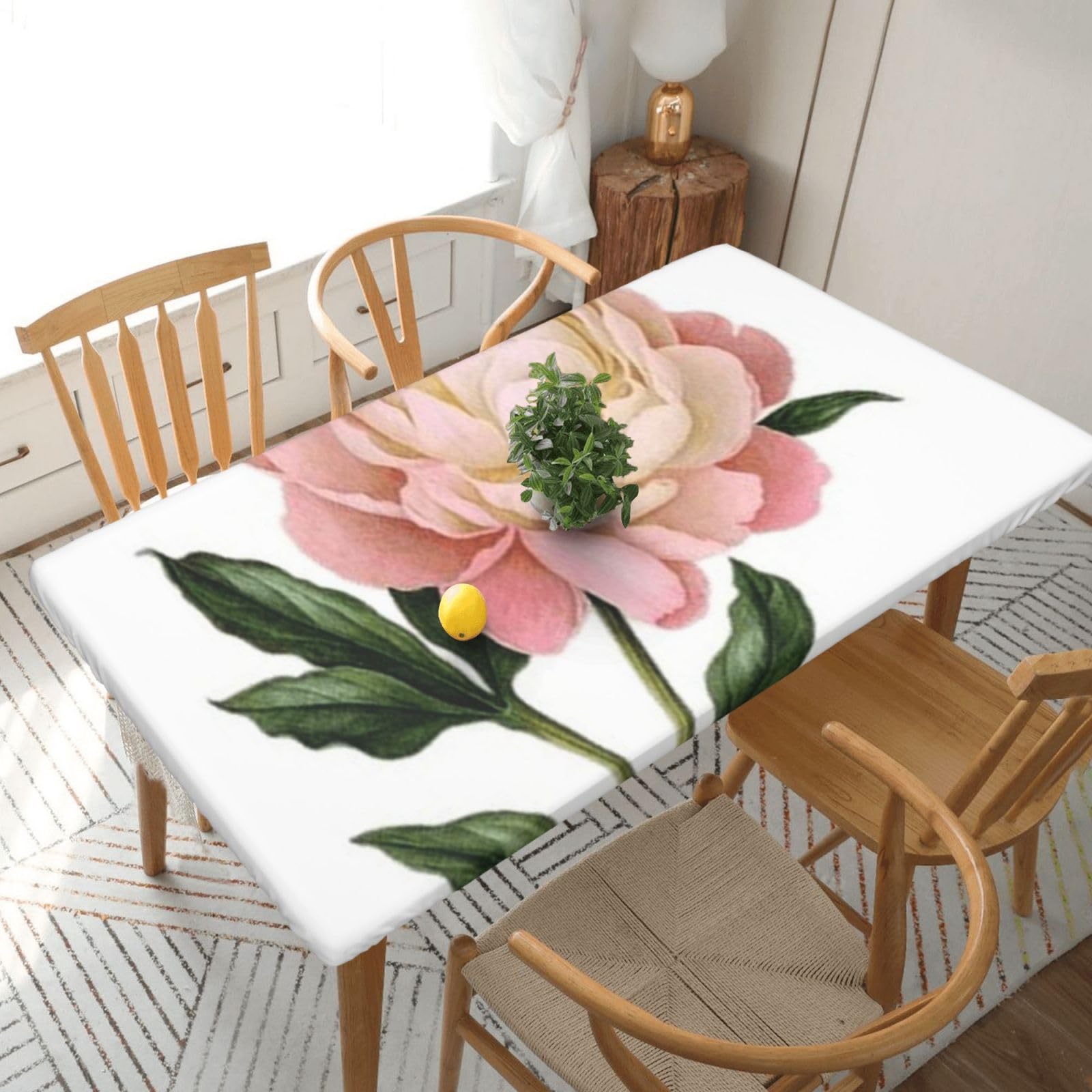 BNVSADC Peony Printed 5FT Tablecloth Polyester Kitchen Water Resistant Table Cloth Dining Table Decoration Table Covers, 152x76 CM