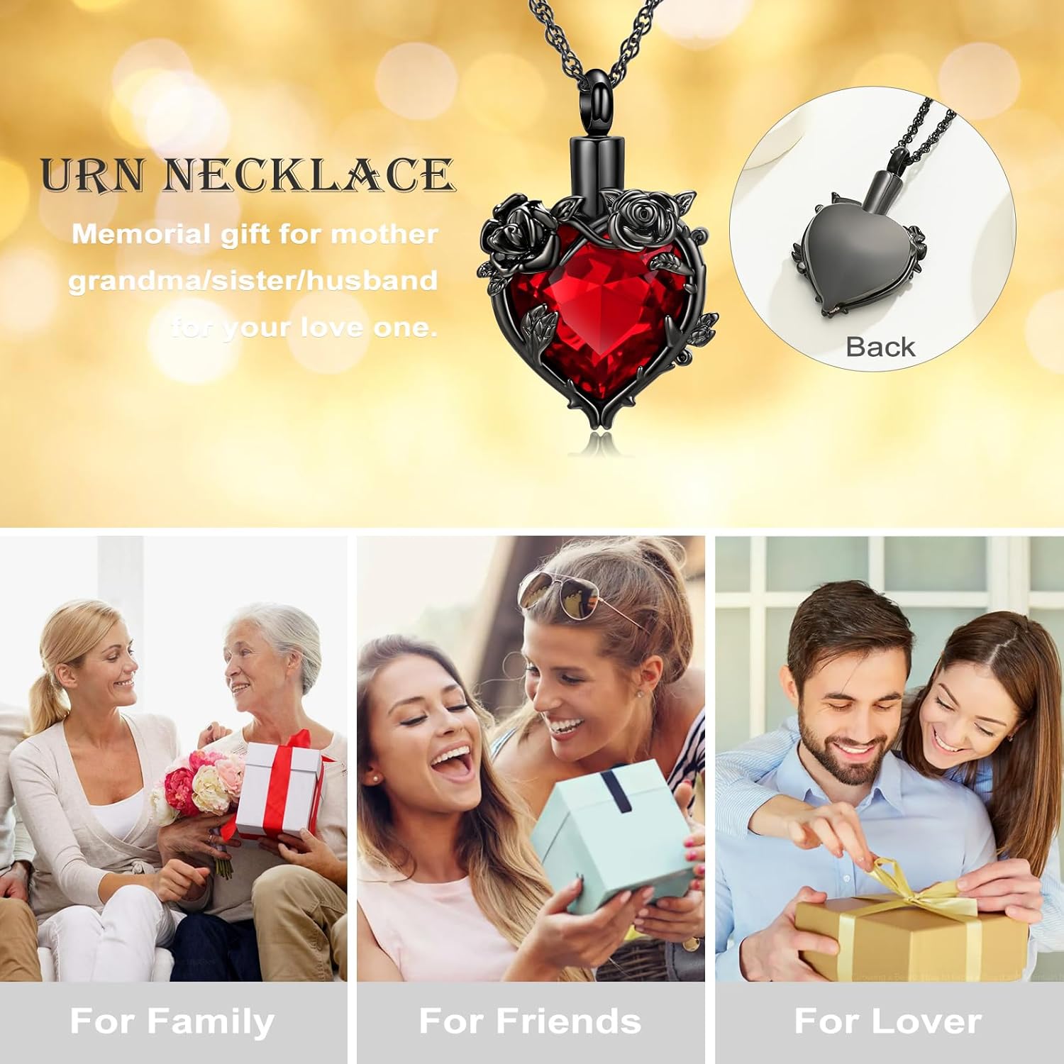 Cremation Jewelry for Ashes Rose Flower Urn Necklace with Crystal Heart Ashes Pendant Butterfly Necklaces for Women Men Memorial Keepsake Jewelry Gift - Image 2