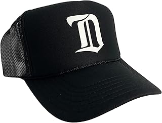 New Retro Font Detroit D Motor City Black Trucker Hat Mesh Back Adult Size High Crown 5 Panel Unisex