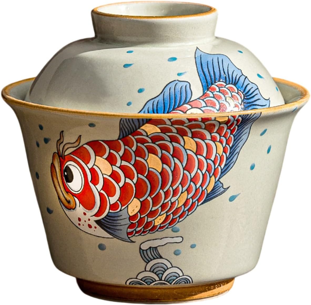 金玉满堂灰色二才泡茶盖碗茶杯单个陶 Ceramic Kung Fu Tea Set,teapot,Teacups,warming Wedding Birthday Gift,Tea Tray Chinese,Dishwasher Safe 灰色-金玉满堂聚财盖碗