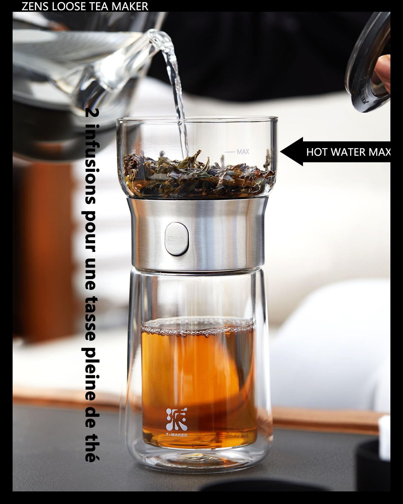 ZENS theiere con infusor, mágico de un solo toque tetera de cristal para té de hojas sueltas sin daños, theiere con taza térmica y bolsa de té portátil, para regalo