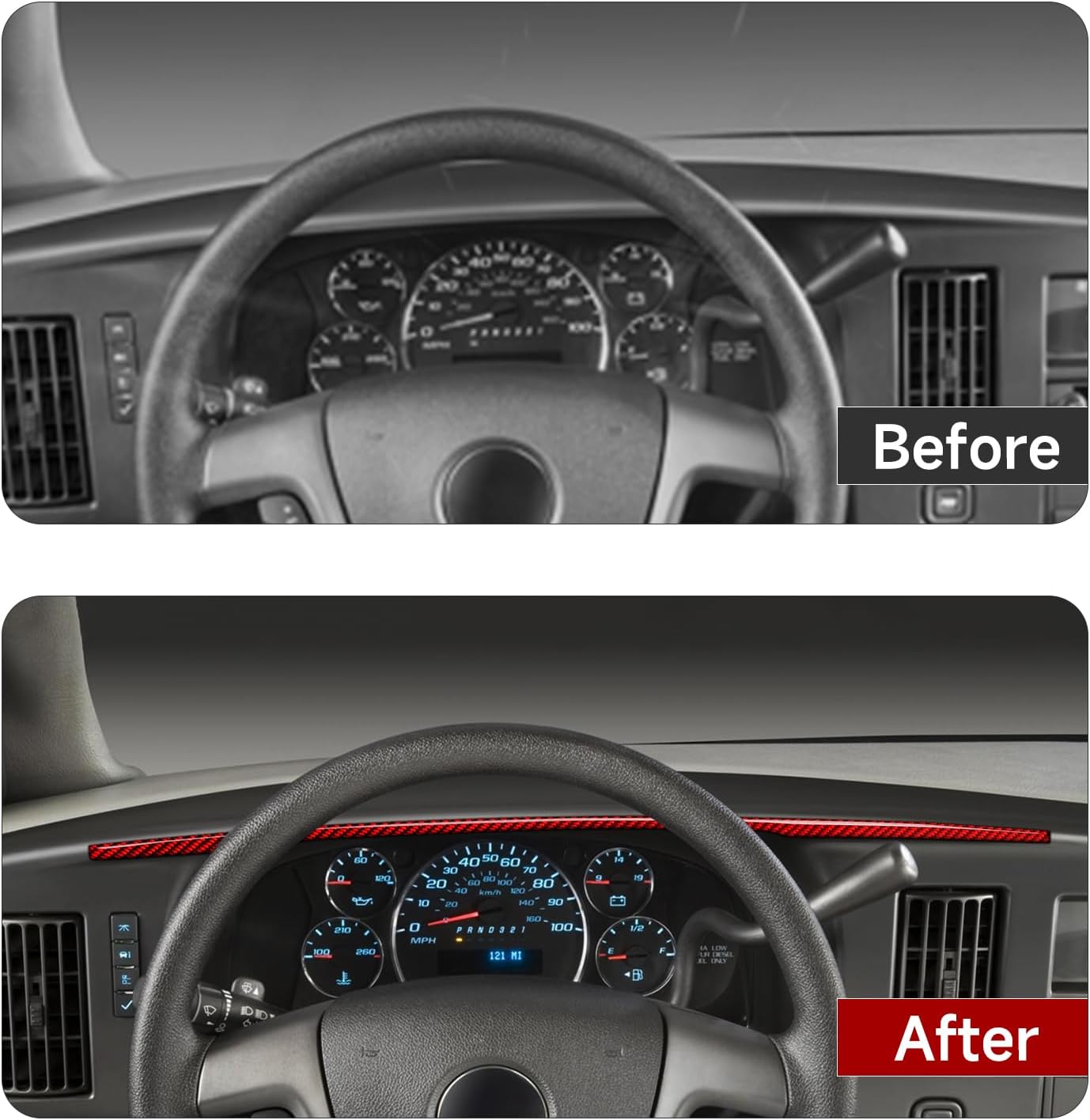 Youtaiche Car Sticker Dashboard Panel Stripe Carbon Fiber Decal Interior Trim Cover for Chevrolet Express/GMC Savana Van 2008 - Present 1500 2500 3500 Accessories Red