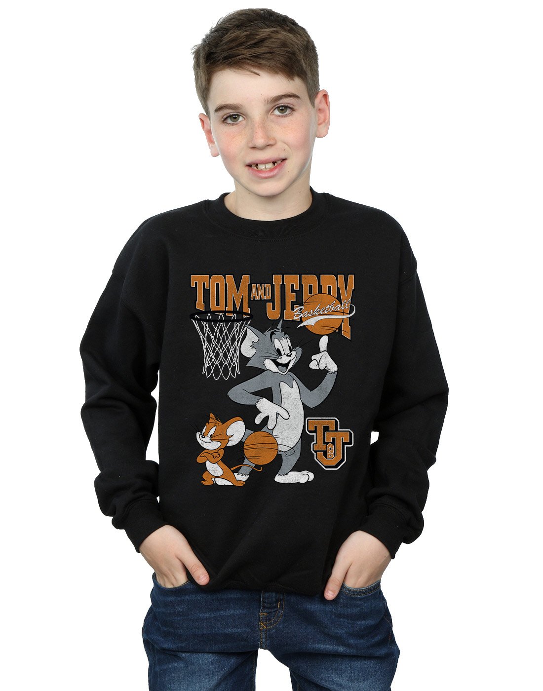 Absolute Cult Boys Black Tom And Jerry Spinning Basketball Sweatshirt 12-13 Years