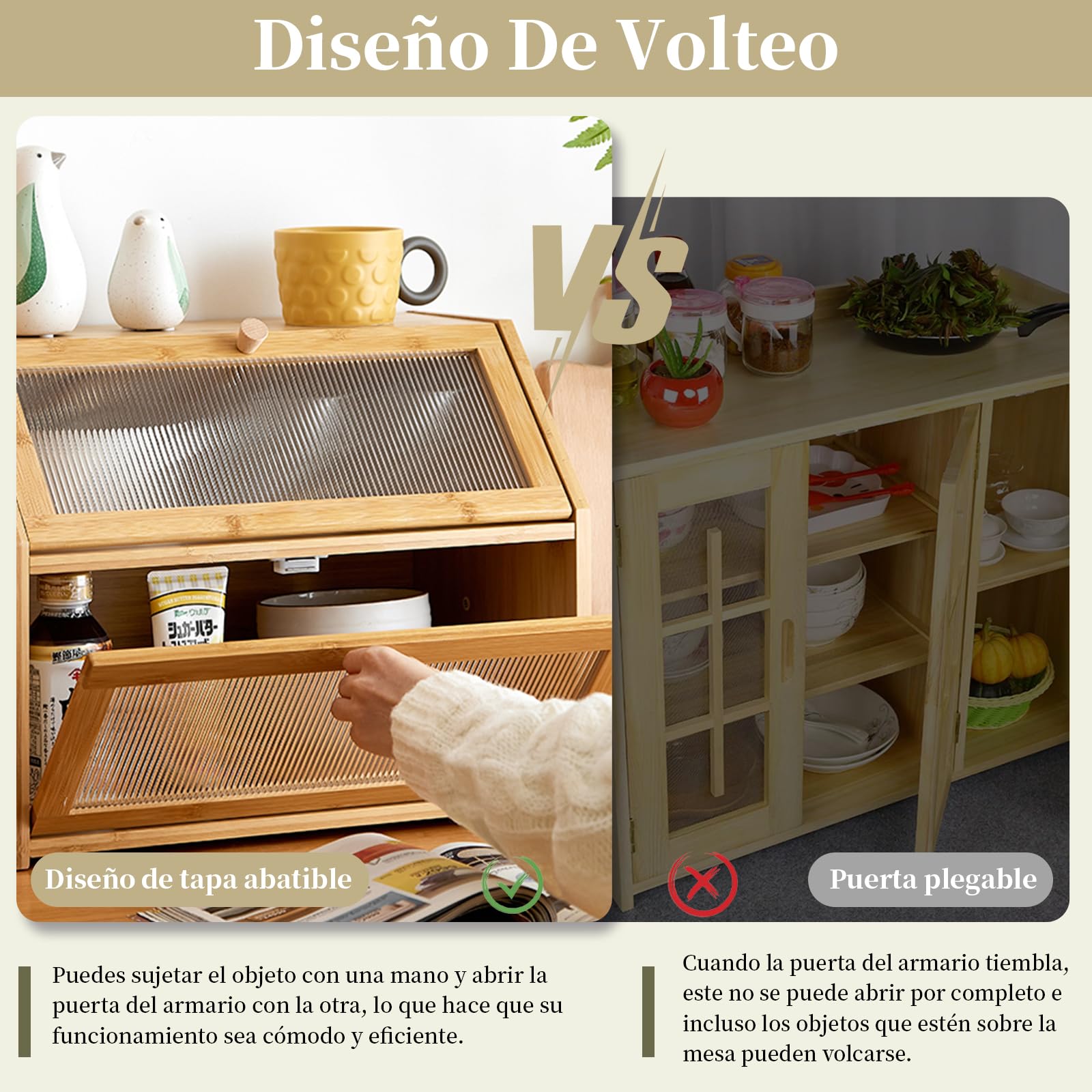 Caja para Pan en Bambú con 3 Divisiones, Diseño Escalera | Estante de almacenamiento para porcelana, especias y accesorios de cocina, a prueba de polvo, ahorro de espacio