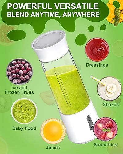 Miniatura 4 de Licuadora portátil, licuadora portátil para batidos y batidos, licuadora de tamaño personal para batidos y batidos con 6 cuchillas, 17 onzas,