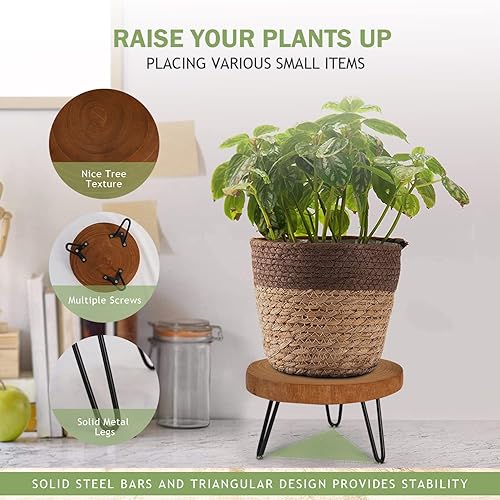 Miniatura 2 de Athaliah Soporte de madera para plantas, mini soporte de elevación media, 2 unidades de taburete de madera para plantas de interior (marrón)