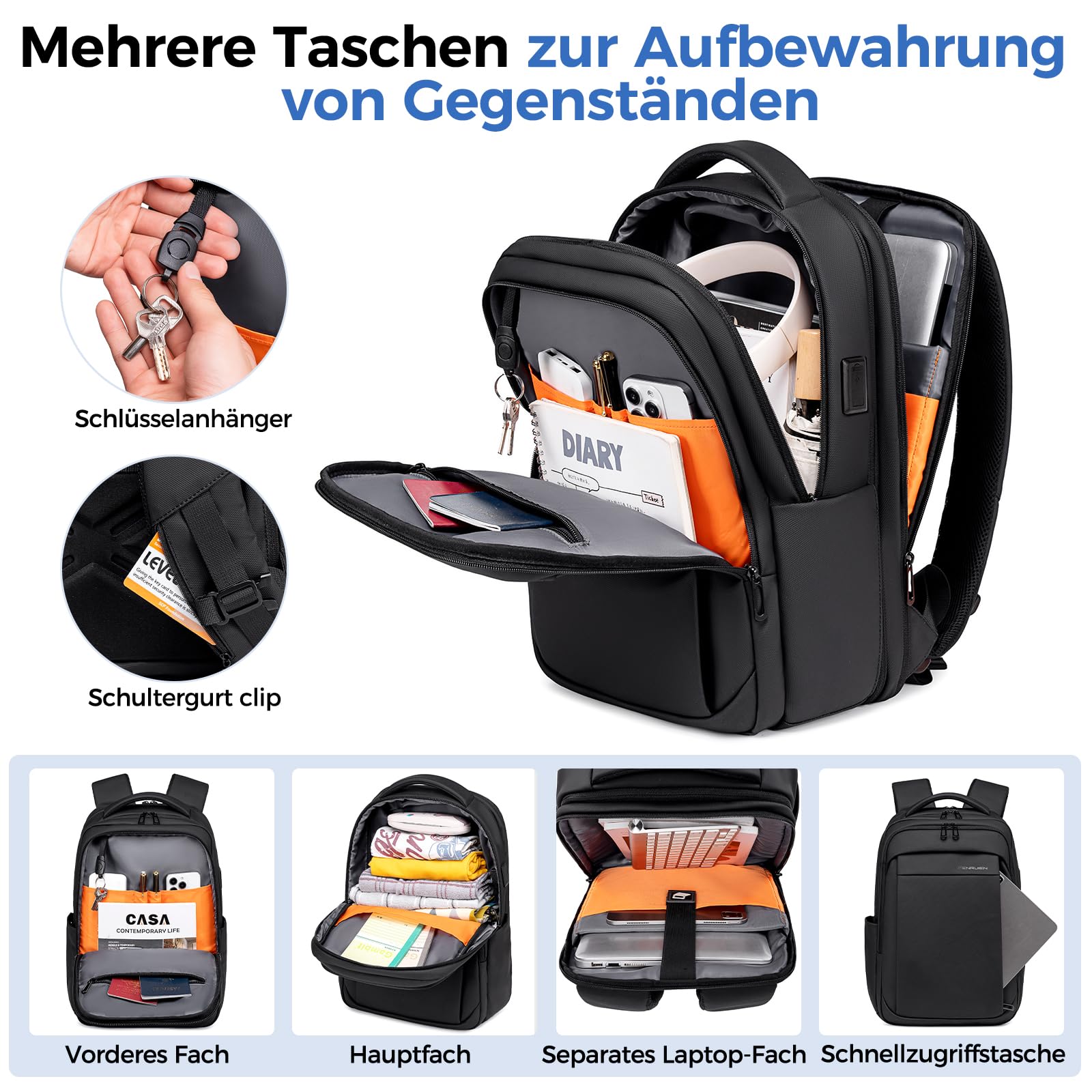 Fenree.geer Rucksack Herren –Handgepäck Rucksack 17.3-Zoll Laptop Rucksack Erweiterbar (Wasserdicht & Anti-Diebstahl) – Elegante Laptoptasche für Büro, Reisen, Pendeln und Schule – Unisex Design