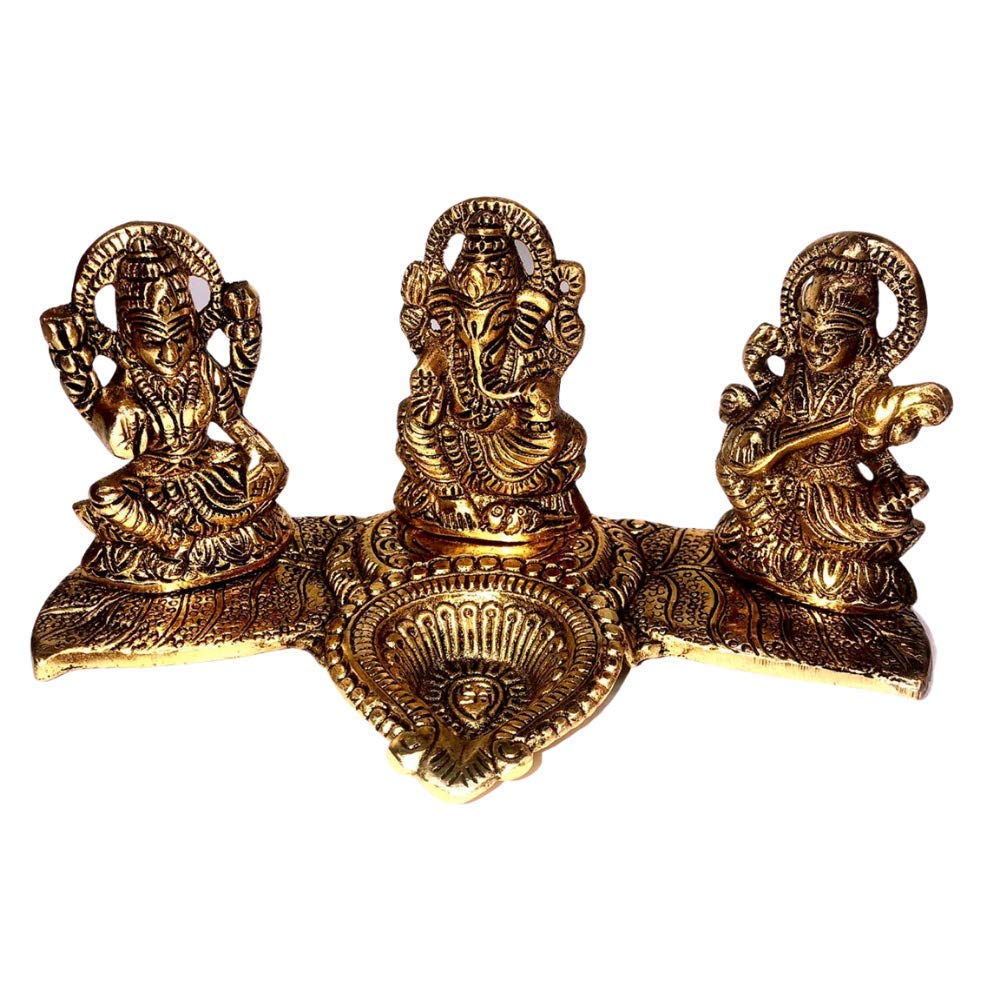 Lakshmi Ganesh Saraswati Idol with Diya for Home and Office