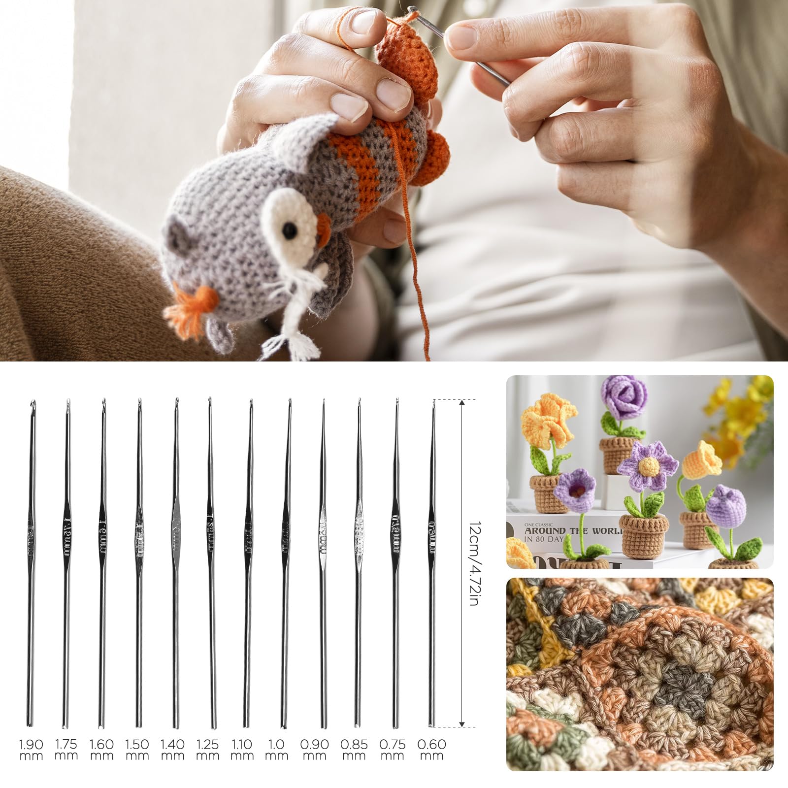 Kit 107 Crochets à Crochet Avec Étui Rangement Morain - Aiguilles Ergonomiques Tricot Débutants