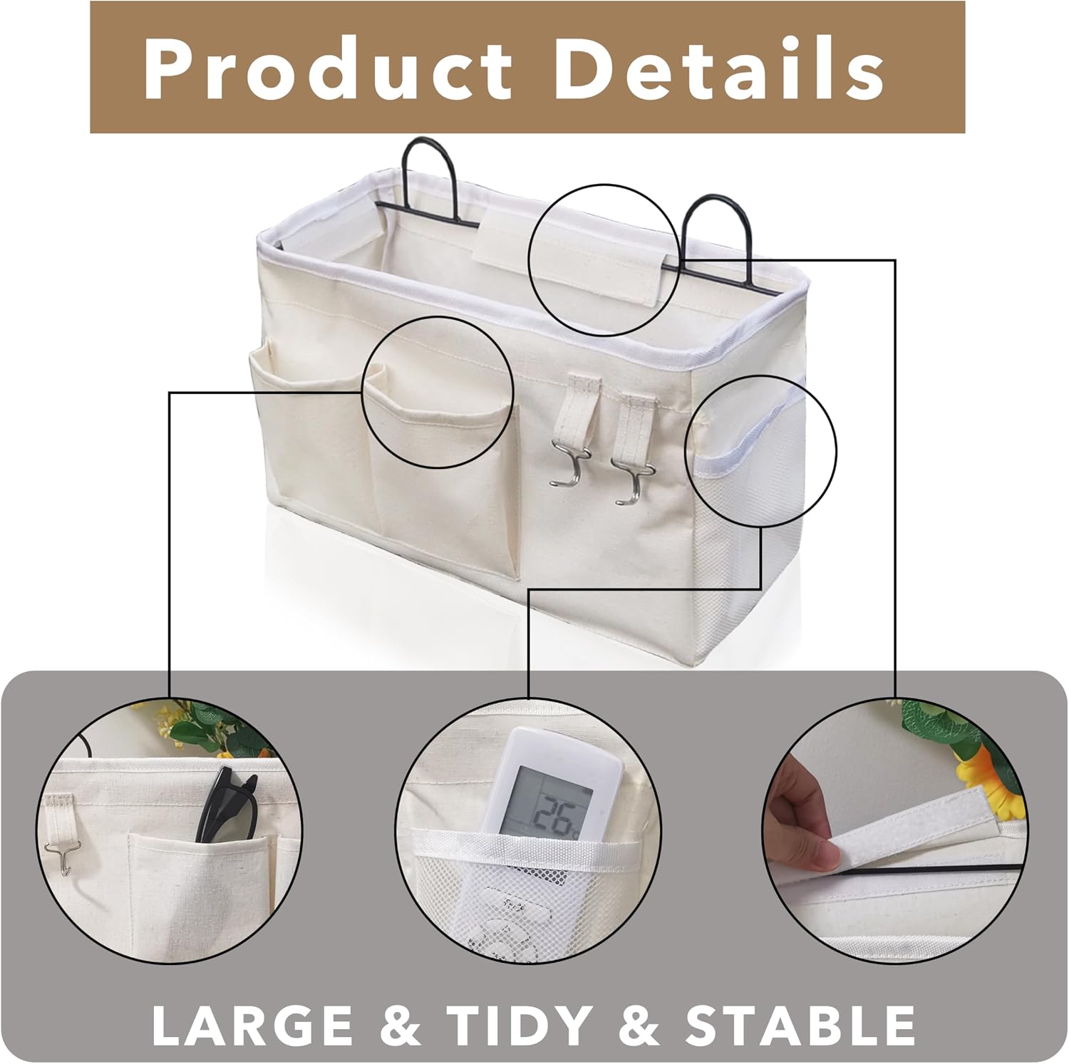 Kanrichu 2pcs Large Wall Hanging Organizer Bag, Linen Fabric Door Hanging Storage Baskets with Pockets, Waterproof Bin for Kitchen, Bedroom, Office, RV Camper (White) image 5