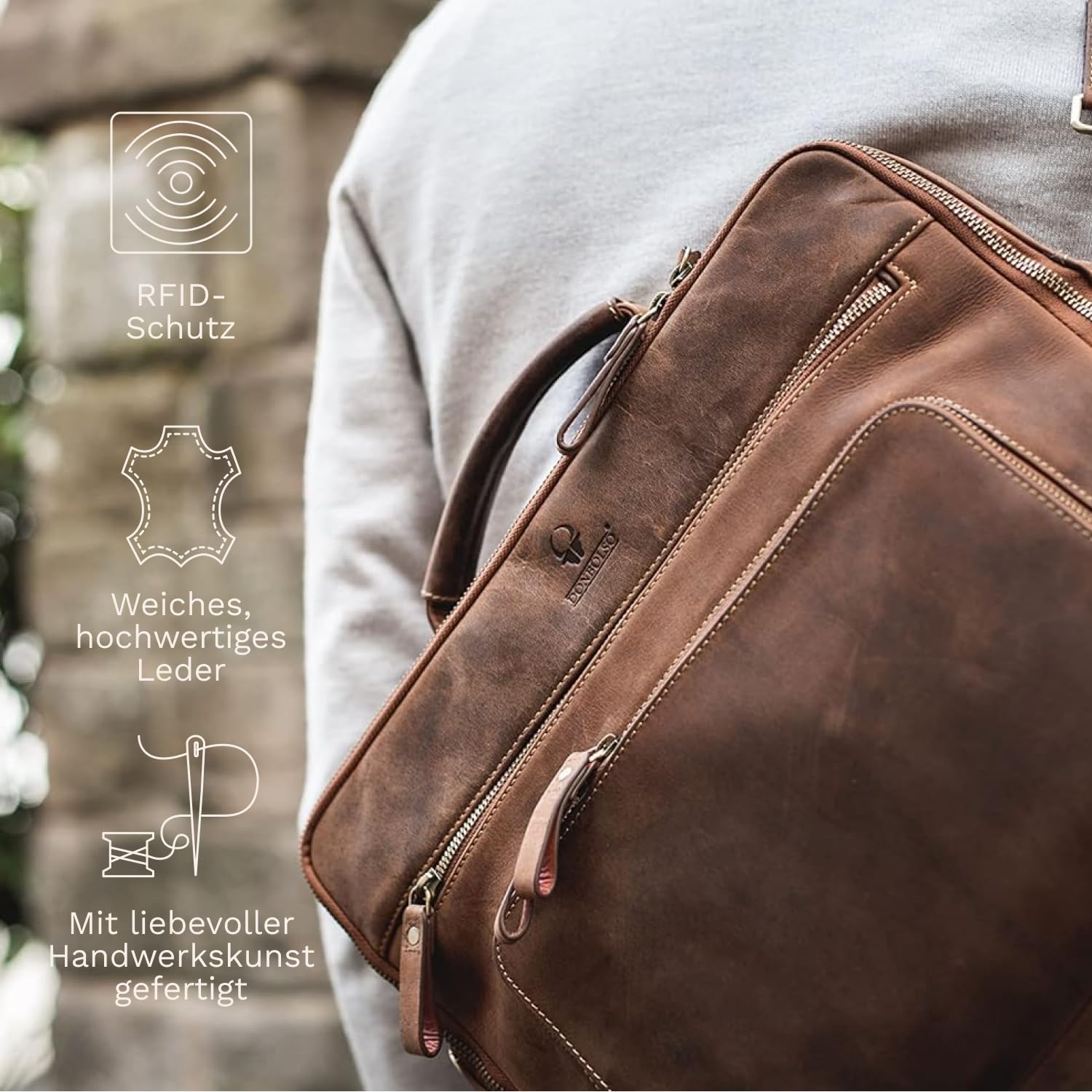 DONBOLSO Laptoptasche San Francisco I Leder Umhängetasche für Laptop I Aktentasche für Notebook in zwei Größen I Tasche für Damen und Herren