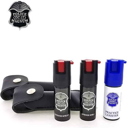 Miniatura 3 de POLICE MAGNUM 2 spray de pimienta 1/2oz bloqueo de seguridad autodefensa policía fuerza práctica INERT Spray negro llavero Holster