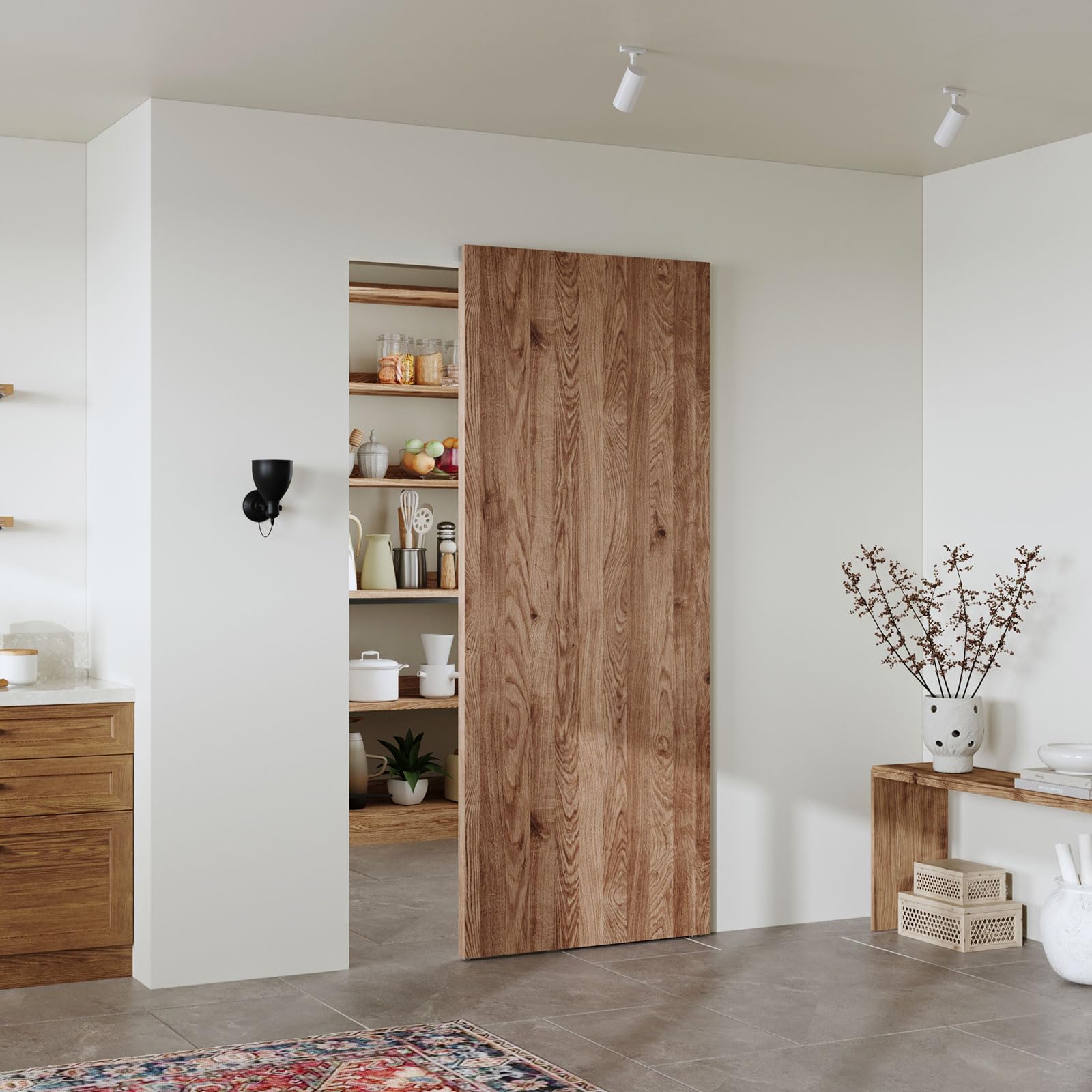 34" Concealed Sliding Barn Door Hardware Kit with Soft Close Mechanism for 26in Passage Opening, Hidden Sliding Door Hardware, Wall Mount for Interior Wooden Door (NO Door) — image 1