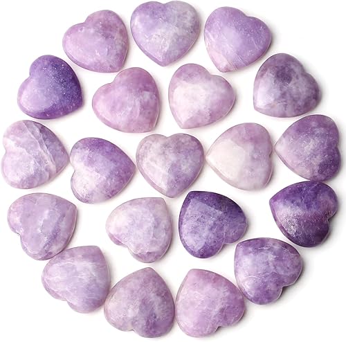 QINJIEJIE 20 piedras de corazón de lepidolita cristales a granel en forma de amor piedra de preocupación corazón roca bolsillo pulido palma gemas
