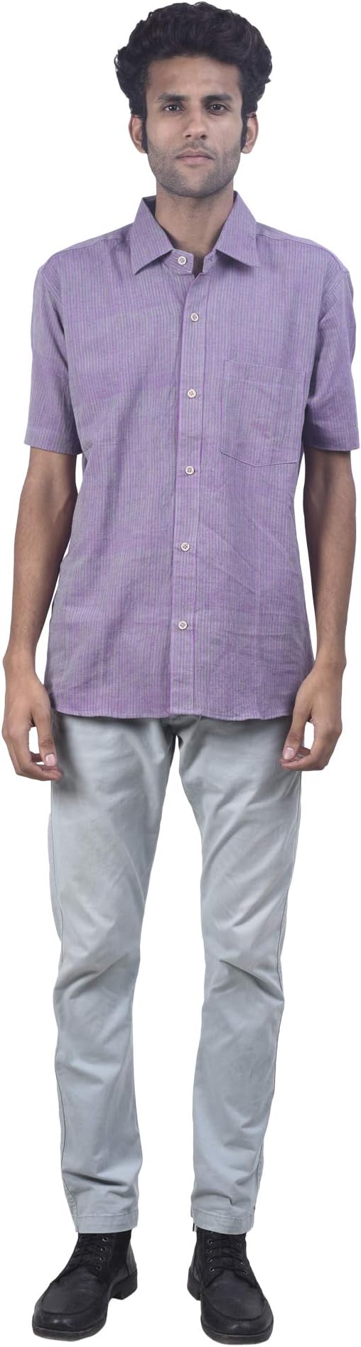 Tribes India Handmade Mens' Cotton Purple Full Length Shirt (1STXMENMP01599-2)