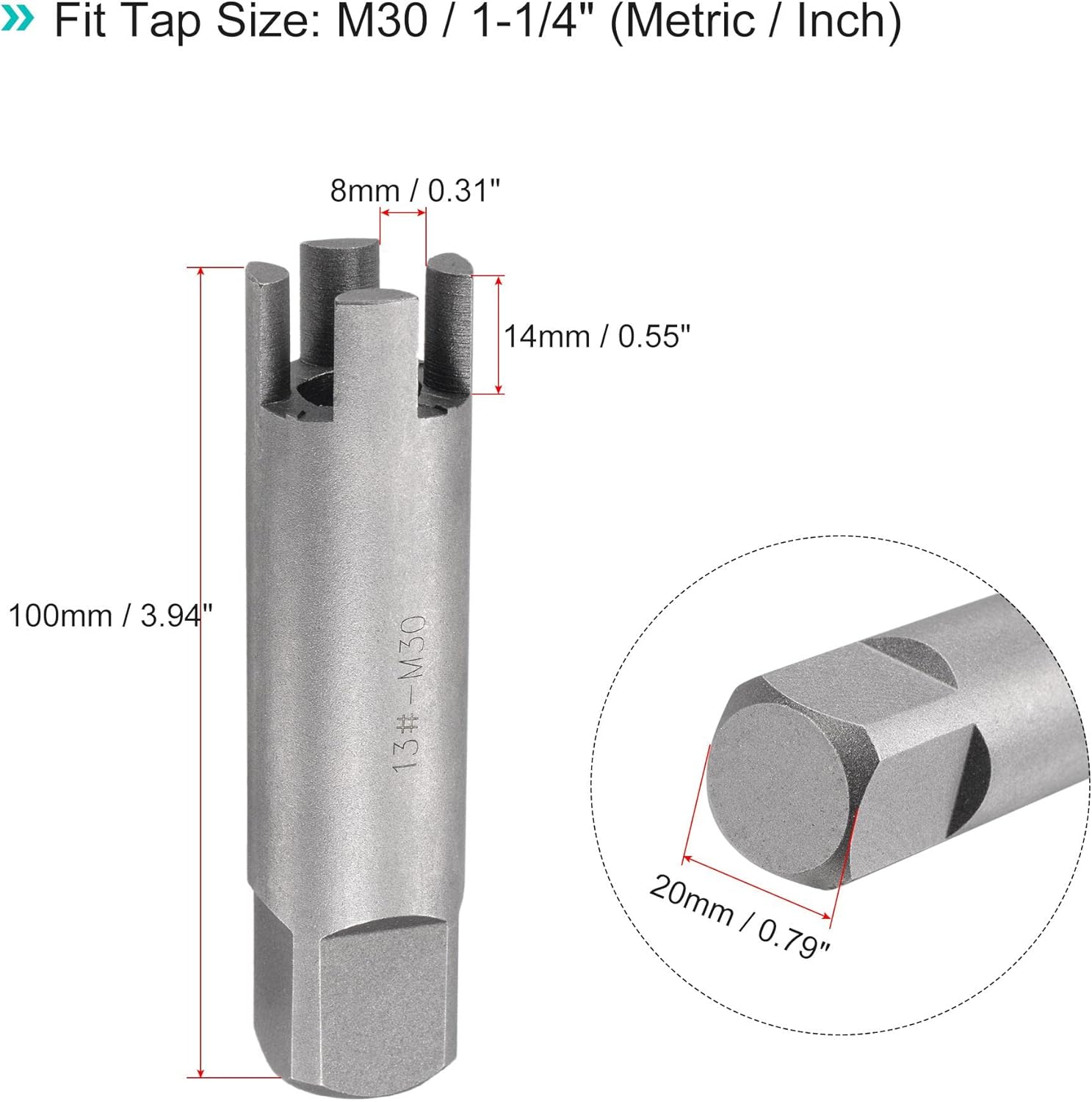 uxcell Tap Extractors M30 / 1-1/4" (Metric/Inch), 4 Flutes Broken Stripped Screw Thread Tap Remover High Carbon Steel Tool