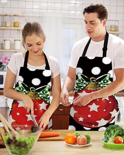 Miniatura 2 de Red Christmas Balls Bib Aprons with Pockets Waterproof, Adjustable Apron for Men Women White Polka Dots Classic Black