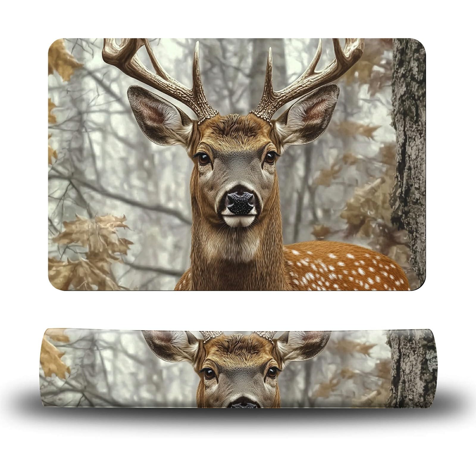 Dikoer Dog Food Mat, 19.6" x 23.6" Absorbent Pet Feeding Mat for Food and Water, Waterproof Diatom Mud Pet Placemat with Non-Slip Rubber Backing, Easy Clean Cat Bowl Mat for Floors - Gray Deer Forest