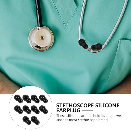 Miniatura 5 de ULTNICE 10 piezas de repuesto de puntas de oreja de estetoscopio de silicona, cómodos auriculares para ganchos de oreja de 0.197 in, negro, 0.78 x
