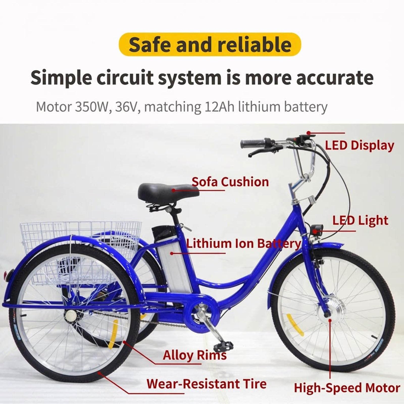 VEVOR Tricycle Pour Adulte, 7 Vitesses à Trois Roues Pour Adultes, Vélo De Croisière De 61 Cm V Los Avec Verrouillage S Curit Et Grand Panier Chargement Le Shopp