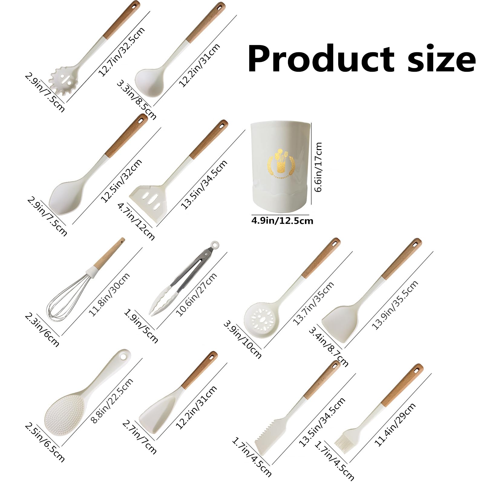 Utensilios De Cocina De Silicona Con Mango De Madera, Resistentes Al Calor Y Antiadherentes, Antiarañazos, Sin BPA, Set Utensilios De Cocina Silicona, Cucharones De Cocina Silicona 13 Piezas ,Black