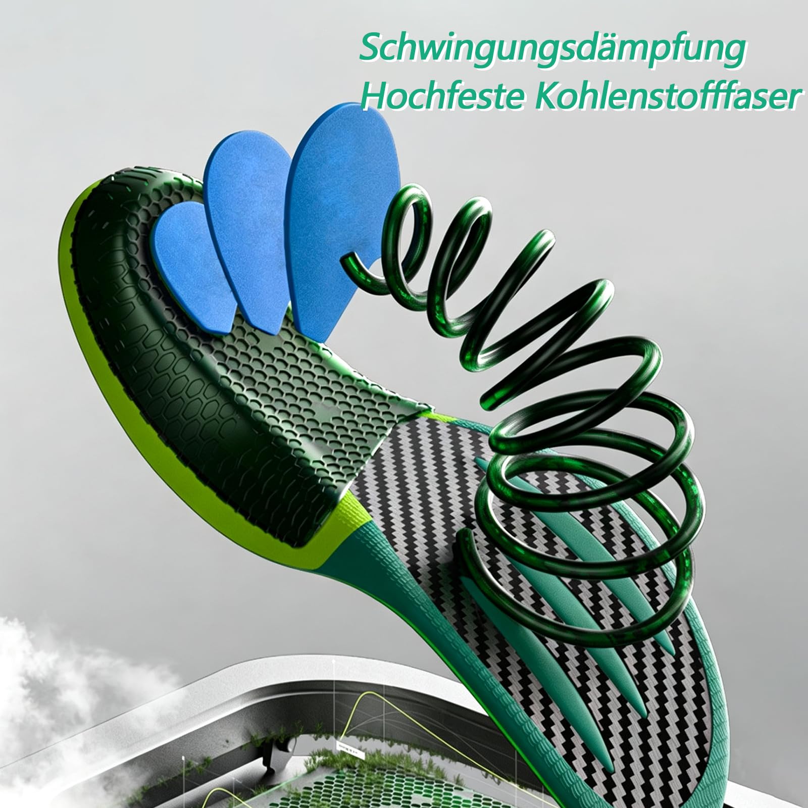 Kohlefaser Einlegesohle für Sportschuhe mit Fußgewölbe Unterstützung, Hohe Dämpfung & Energierückgabe für Herren & Damen, Verletzungsschutz Sporteinlage für Basketball, Laufen，Grün：42 (26cm)